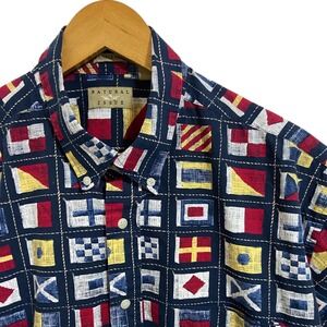 Natural Issue Nautical Flags Print Short Sleeve Button Up Shirt Wrinkle Free XL